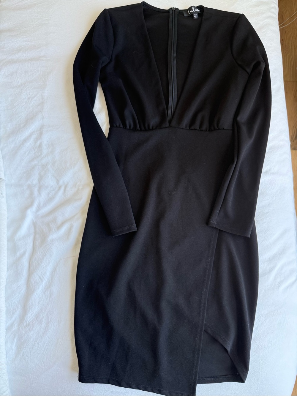 Lulu's Sleek Black Long-Sleeve V-Neck Wrap Midi Dress